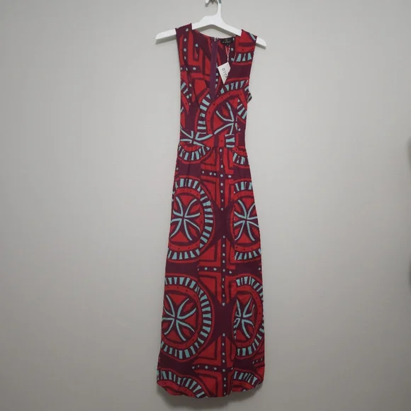Red and Blue Geometric Maxi Dress - Picture 1 of 5